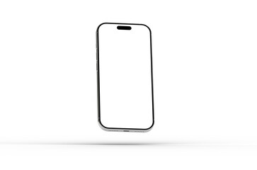 High-quality 3D render of a modern smartphone with a blank screen, perfect for app presentations or website mockups. Clean and simple design.