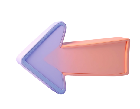 3D stylized left-pointing arrow, light purple and peach