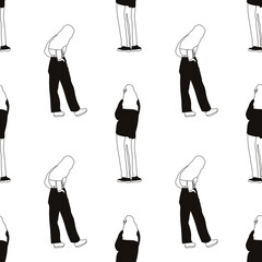  Pattern silhouettes of people drawn by brush. Brush strokes in the form of black silhouettes of people,silhouette of man on white background.