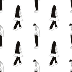  Pattern silhouettes of people drawn by brush. Brush strokes in the form of black silhouettes of people,silhouette of man on white background.