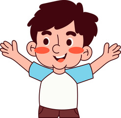 Cartoon illustration of a cheerful young boy with arms outstretched in a welcoming gesture