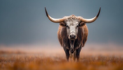 Naklejka premium Longhorn cattle in field