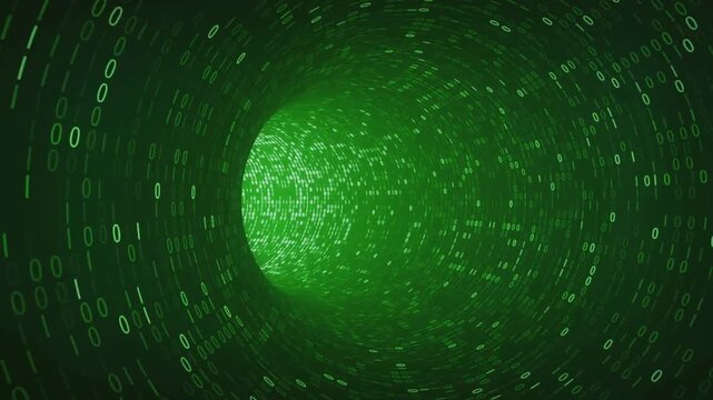 matrix digital code tunnel motion animation green encoding, row matrix background. Binary Code Numbers Zero And One Randomly Populating Computer Screen