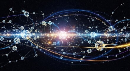 Complex network abstract technology concept with light and stars