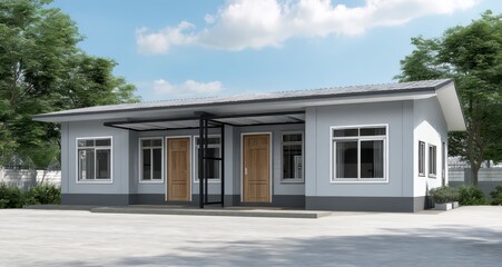 Fototapeta premium Modern Residential Property: A contemporary architectural marvel, with a focus on clean lines, spacious windows, and seamless integration with the natural world.