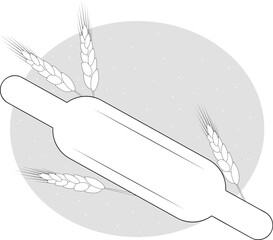 Illustration of ears of wheat and a rolling pin on a white background