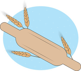 Illustration of a wheat ear with a rolling pin on a blue background
