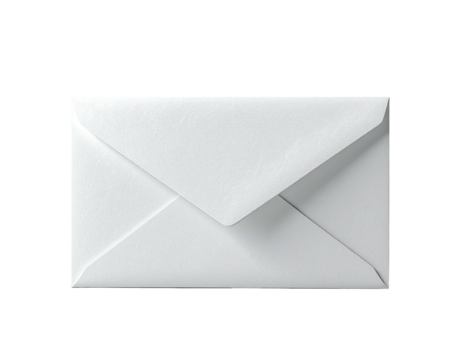Blank white envelope, closed and facing forward