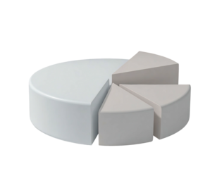3D pie chart, two-toned, with large white and light beige segments