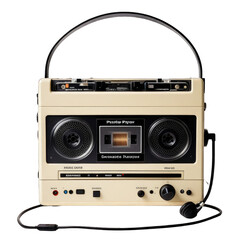 Obraz premium Vintage cream-colored cassette player with headphones