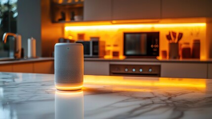Smart Voice Device on Marble Countertop in Kitchen