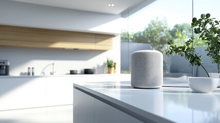 Modern Smart Speaker on Kitchen Counter in Sleek Design