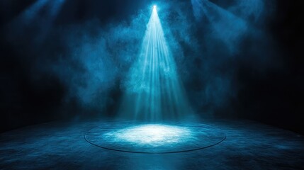 Spotlight Beam on Empty Stage with Misty Background