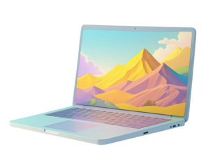 Pastel laptop with a stylized landscape