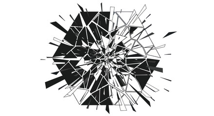 Obraz premium Black and white shattered geometric structure bursting on a clean backdrop concept design