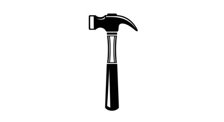 Black and white vector illustration of a classic hammer tool on white backdrop
