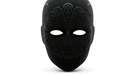 Black ornate mask with swirling designs isolated on white backgorund, mystery concept isolated on