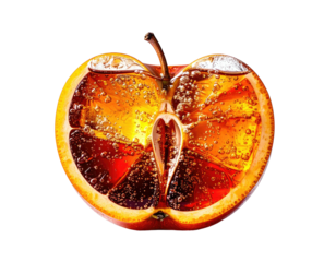 Apple split, filled with orange & bubbly drink