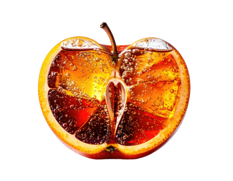 Apple split, filled with orange & bubbly drink