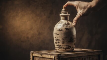 Antique bottle on wooden crate