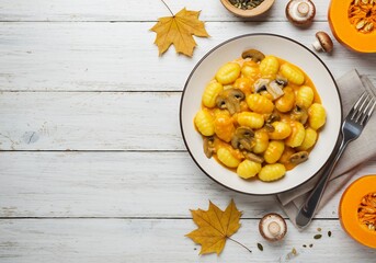 秋のニョッキ、きのこクリームソース