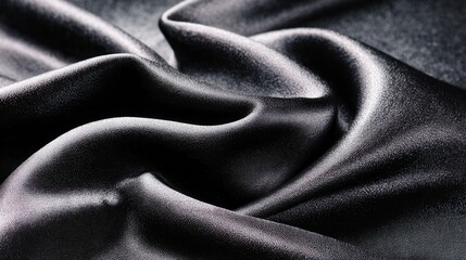 Shiny black silk fabric texture in flowing folds