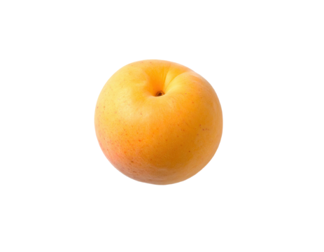 Single ripe apricot, smooth skin, pale yellow, centered on black background