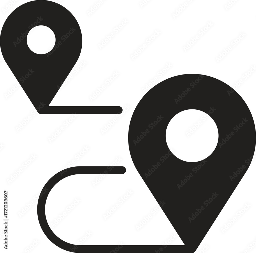 Poster location, map, address icon location markers indicating navigation paths.