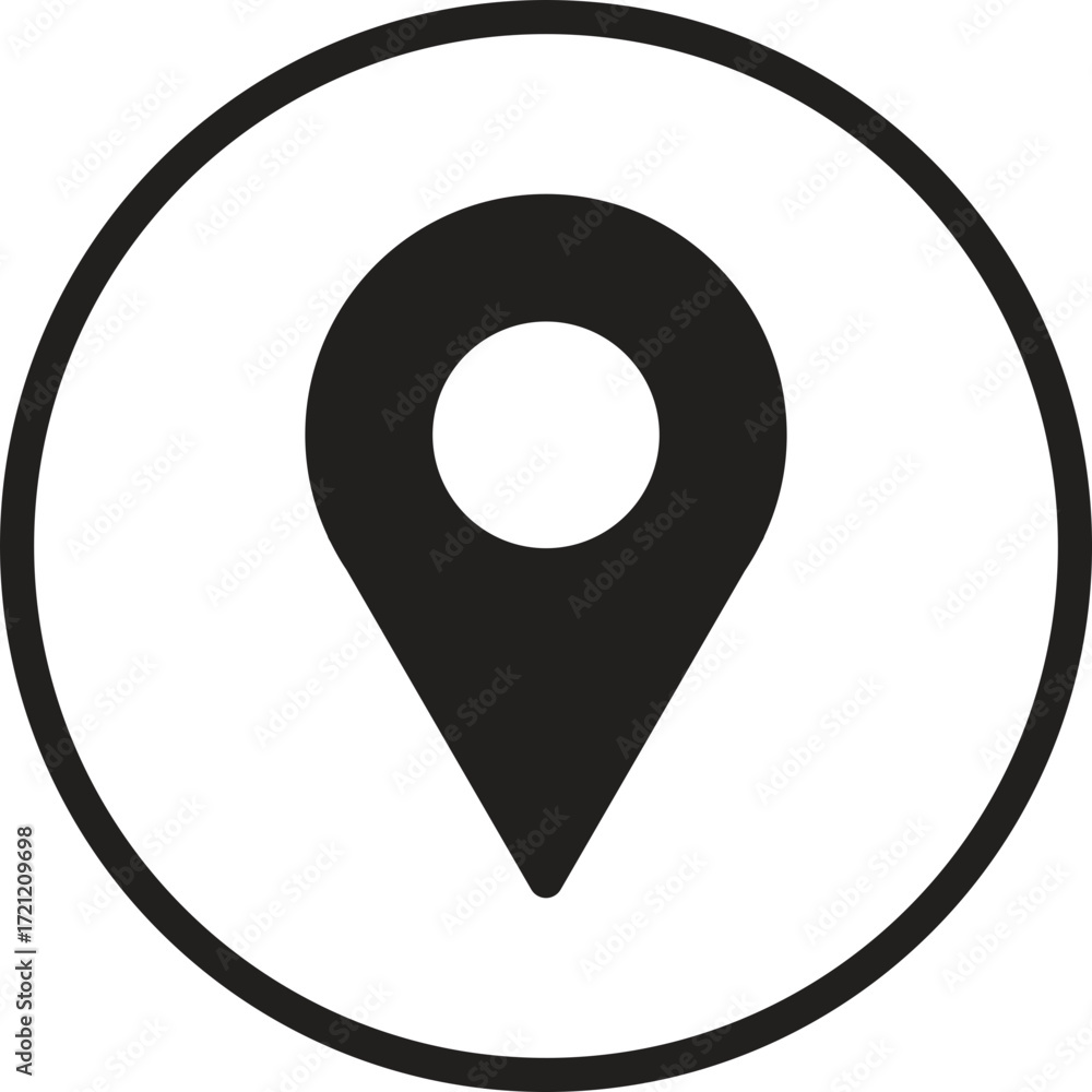 Poster location, map, address icon map pin icon in a circular design for navigation purposes.