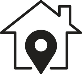 location, map, address icon House icon with a location pin symbol inside.