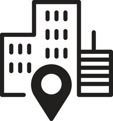 location, map, address icon City skyline with location marker icon.