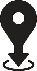 location, map, address icon Location pin icon with downward arrow in black color.