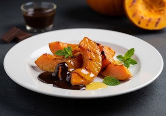 焼きカボチャ チョコレートソース 秋の味覚