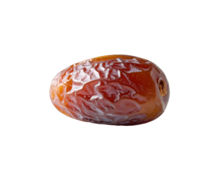Single dried date, oval shape, reddish-brown skin, white textured surface