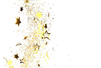 Elegant golden stars and glitter on white. Perfect for celebration, luxury, and festive designs. Add sparkle to your projects!