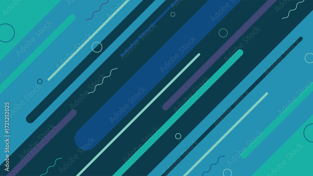 Poster modern abstract background featuring blue diagonal lines with circular and wave elements creating a 