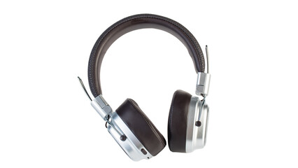 Two-tone silver and brown wireless headphones, Headphones isolate on transparent background. Wireless headphones in brown.