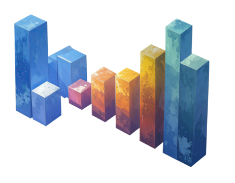 Abstract graphic of colorful, 3D-shaped bars