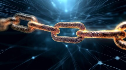 Illuminated Golden Blocks with Network Symbolizing Blockchain Technology and Global Connection