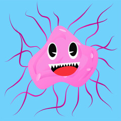 Cartoon Illustration of a Smiling Microorganism Character With Tentacle-Like Appendages