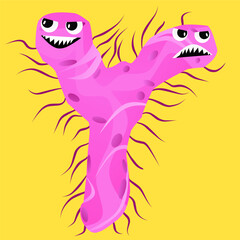 Bacteria Illustration of a Double-Headed Pink Creature with Tentacles