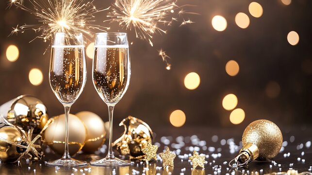 New Year's Eve Celebration with Champagne and Sparklers - Powered by Adobe