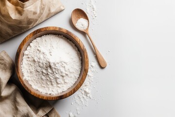flour in a wooden bowl