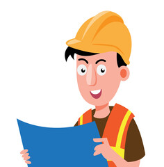 Construction worker character with safety helmet