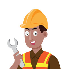 Construction worker character with safety helmet