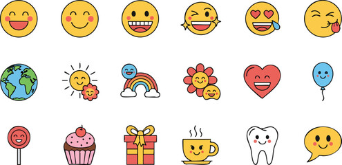 Fototapeta premium Happy Emojis Cute Icons Vector Illustration Set