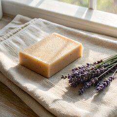 Inviting Top-Down Shot of Homemade Lavender Soap.


