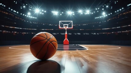 Basketball court under stadium lights