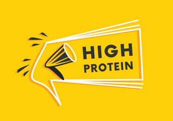 High protein banner badge shape on yellow colour. Elements for ad. Eps vector editable.