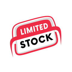 Banner label art shape design red colour "limited stock". Graphic eps vector. Ad, business.